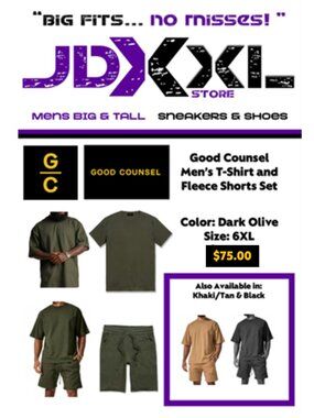 GOOD COUNSEL Big & Tall 6XL Matching Set Dark Olive | Cotton Tee & Fleece Shorts